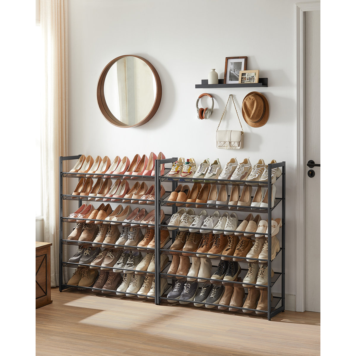 Abbi 48-60 Pair Stackable Shoe Rack, with Adjustable Flat or Angled Shelves